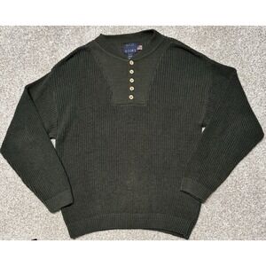 Old Glory Brand Sweater Mens Large Forest Green Vintage 1990's Knit Henley Shirt
